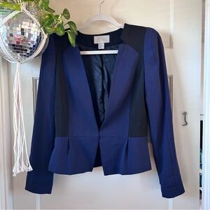 H&M Navy and Black Colorblock Peplum Blazer
